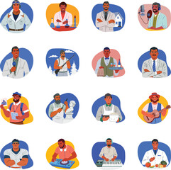 Set of 16 Professions Flat Style Illustrations 

