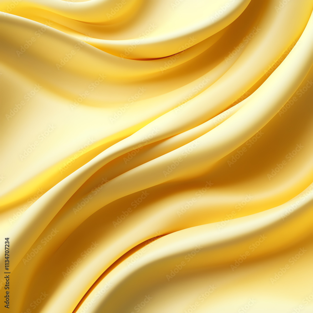 Poster soft yellow silk fabric draping elegantly, creating a smooth and luxurious visual.