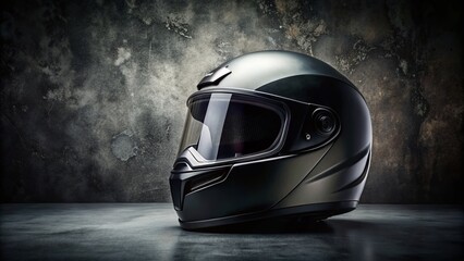 Fototapeta premium Black Motorcycle Helmet on a Dark Background with Copy Space for Custom Text or Branding, Perfect for Biking and Safety Promotions, Ideal for Motorcycle Enthusiasts and Advertisers