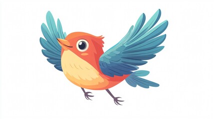 Obraz premium Colorful Cartoon Bird Flying in Isolated Vector Illustration