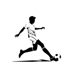 Fototapeta premium Silhouette of a soccer player kicking the ball. Concept of sports, competition, and athleticism.