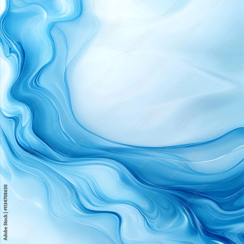 Poster a serene abstract image featuring smooth blue waves and fluid shapes.