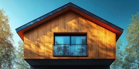 Tiny House Modern Wooden Retreat with Sloped Roof Large Sliding Doors Cozy Interior and Minimalist Design