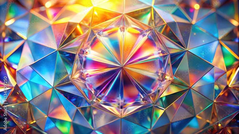 Poster Abstract iridescent geometric pattern with vibrant colors and a captivating focal point