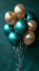 Teal & Gold Balloons with Lights - Party Decor