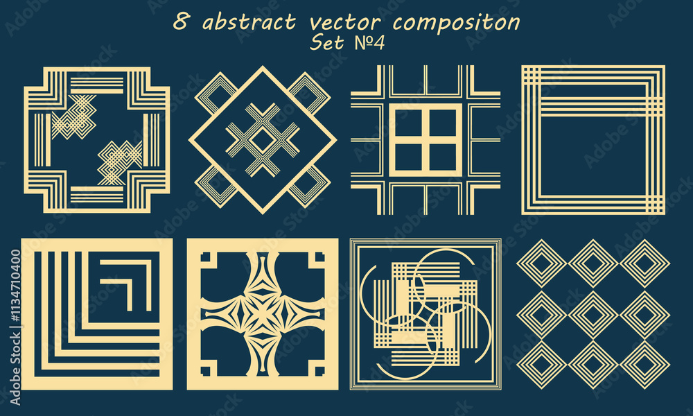 Fototapete eight abstract square compositions with various decorative additions. version 4. vector set