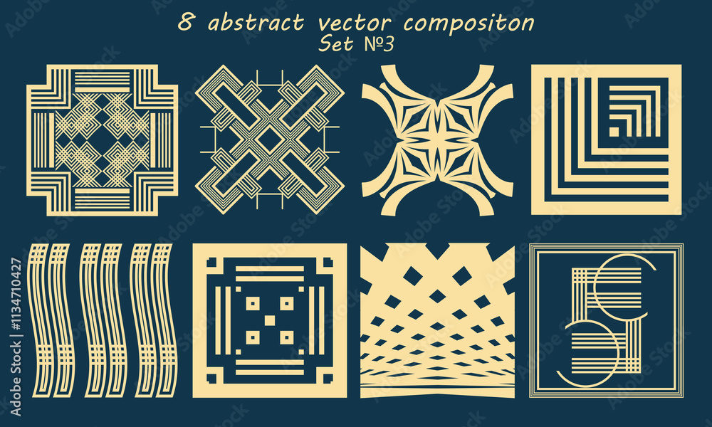 Fototapete eight abstract square compositions with various decorative additions. version 3. vector set