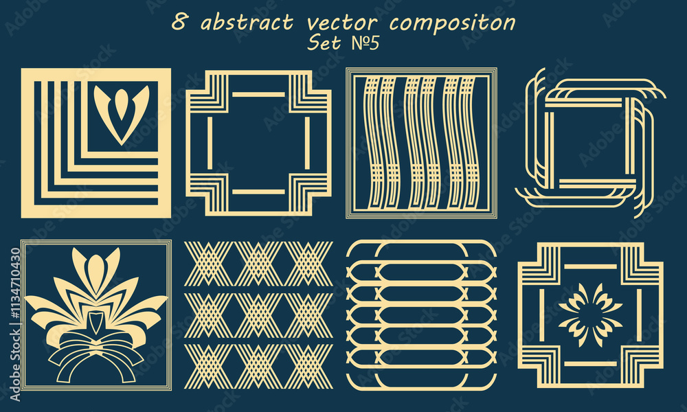 Aufkleber eight abstract square compositions with various decorative additions. version 5. vector set