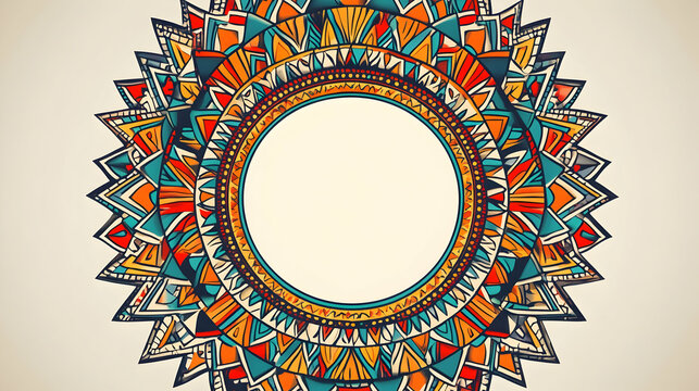 Colorful geometric mandala design with central empty circle.