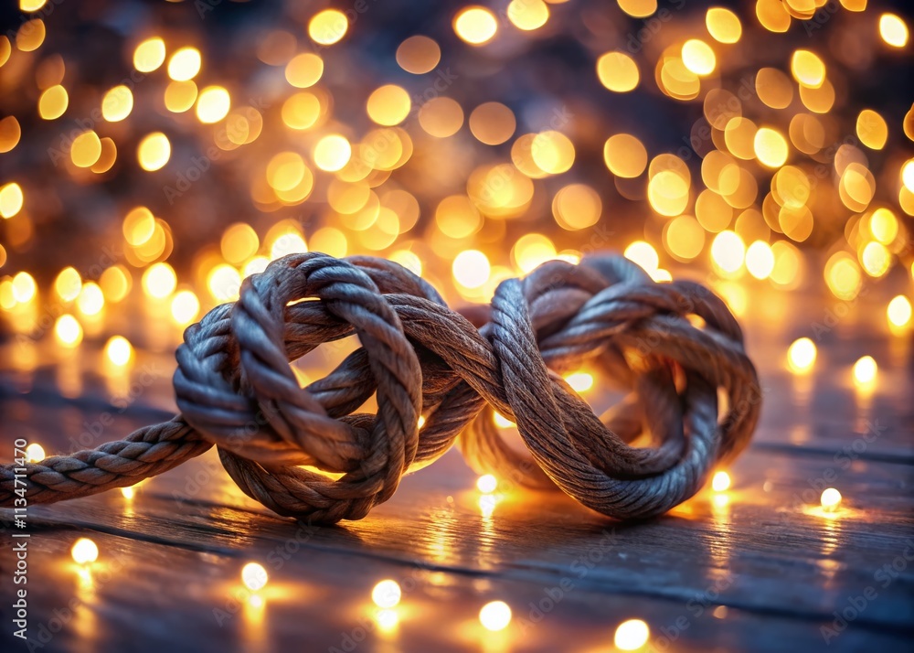 Poster bokeh effect of intertwined knots with soft glowing lights creating a dreamy atmosphere for artistic