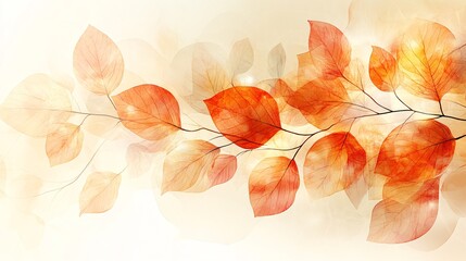 Watercolor Autumn Leaves Branch, Fall Foliage