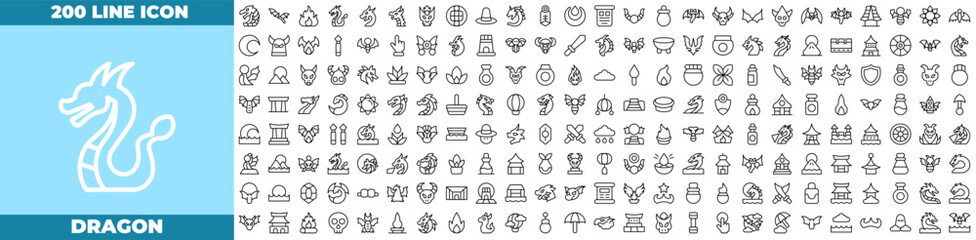 Obraz premium Dragon Line Editable Icons set.