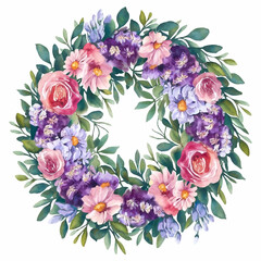Fototapeta premium Watercolor Flower Wreath with Greenery