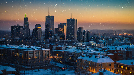 Obraz premium winter city streets at night with icy roads and warm street lamps casting light over the snow Winter Photo
