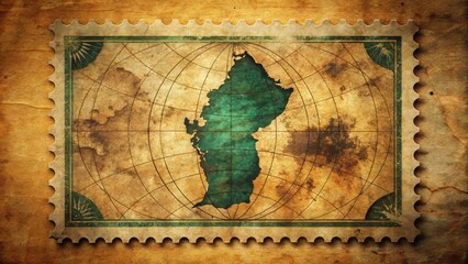 Obraz premium Retro Postal Stamp of Mauritius with Map Silhouette Rubber Seal - Conceptual Photography for Travel Design, Grunge Effect, Indian Ocean Inspiration, Vintage Style