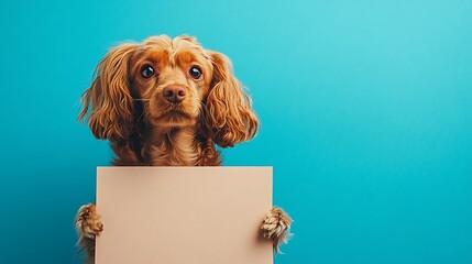 An adorable ginger subject paired with a blank sign, contrasted against a vivid and clean blue backdrop for appeal 
