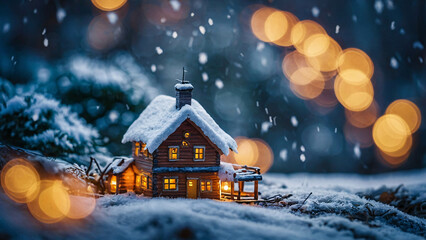 winter night in an icy city with street lamps casting a warm glow over the snow covered streets Winter Photo