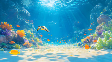 Naklejka premium Bustling Coral Reef: A Serene Underwater World Teeming with Marine Life and Natural Wonders