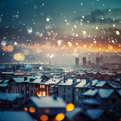 Obraz premium frosty city street at night with street lamps glowing on icy snow covered roads Winter Photo