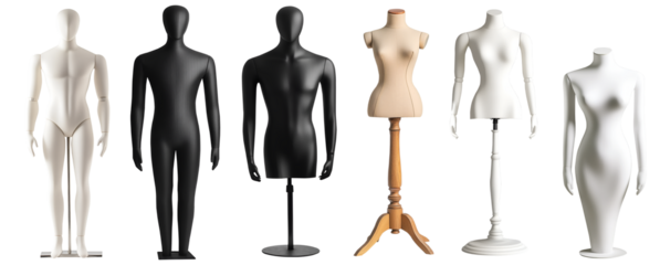 Collection range of boy girl male man female woman mannequin dummy display on transparent cutout, PNG file. Many different model style. Mockup template for artwork graphic design