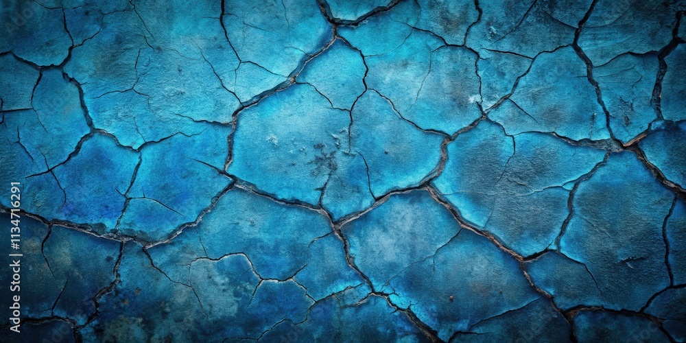 Poster A deep blue textured background with a cracked surface, showcasing the intricate patterns of nature's erosion.