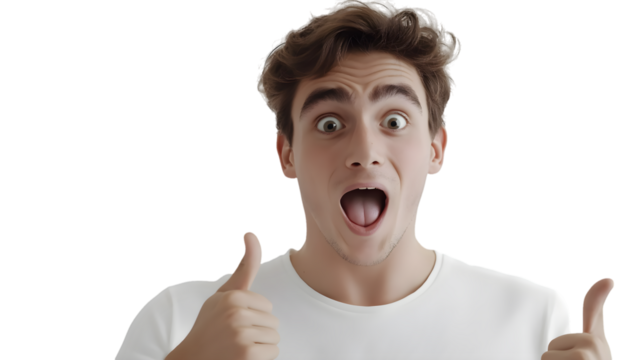 Portrait of Young man showing thumb up, finger up