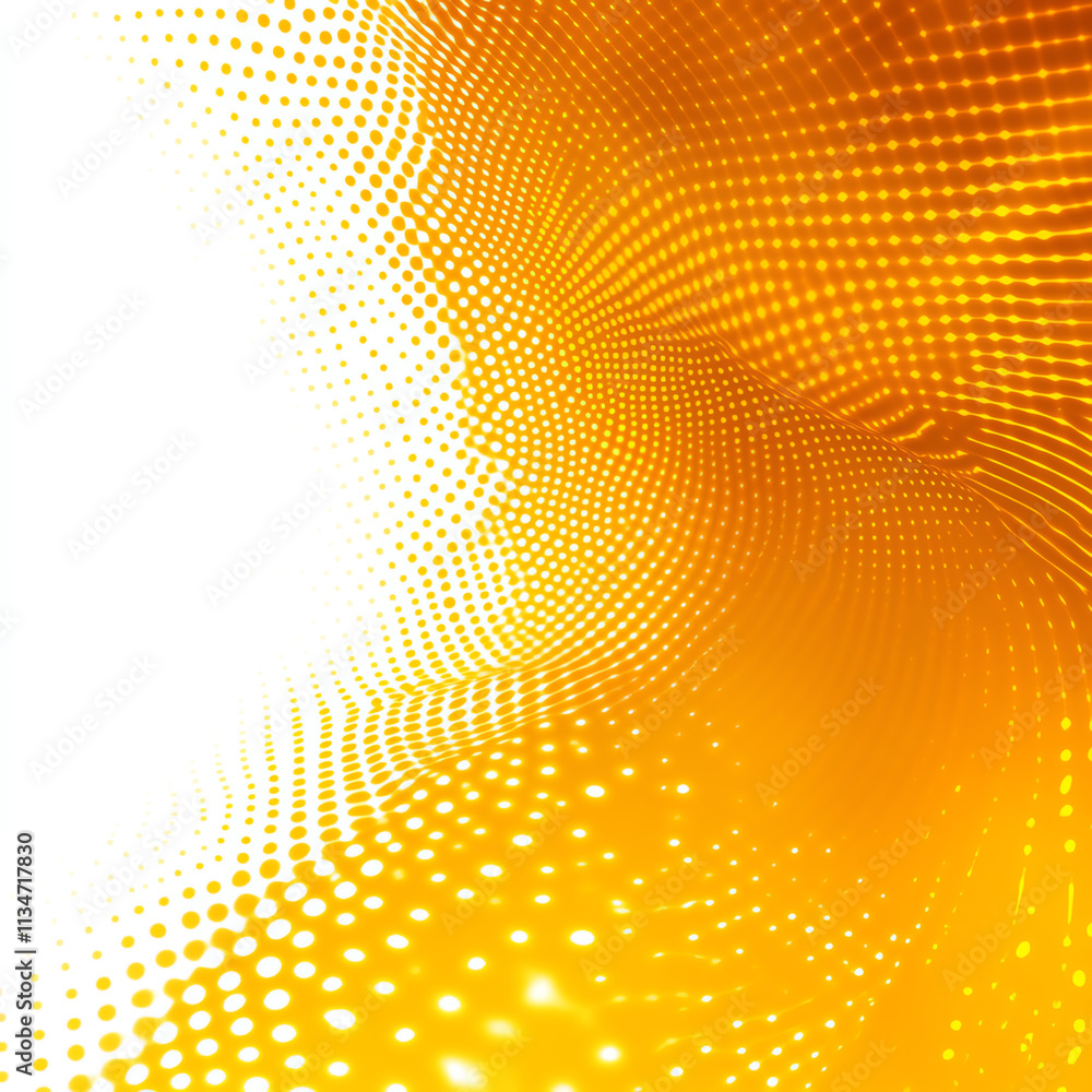 Poster bright and dynamic abstract background with a wave of dots in orange tones.