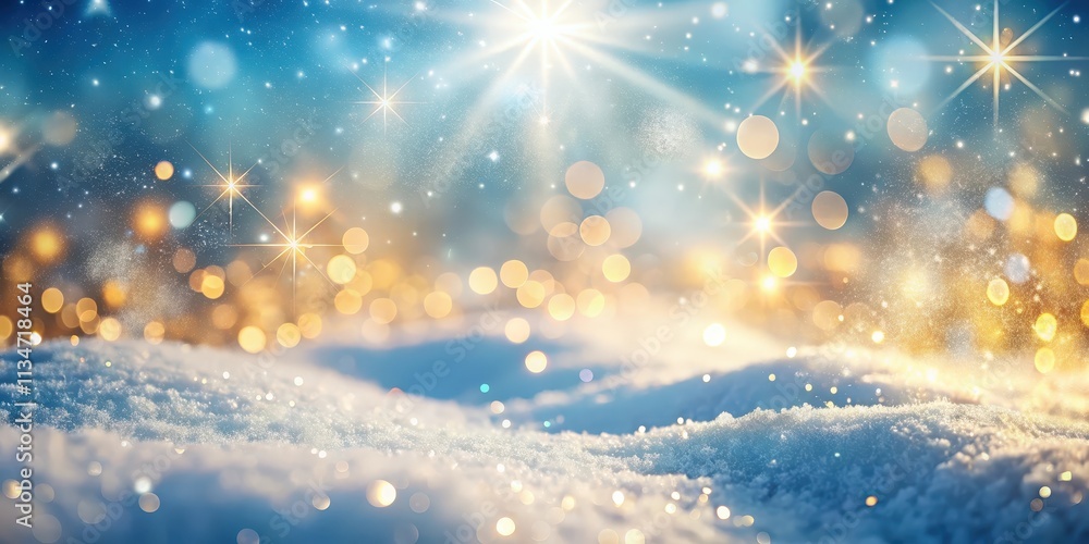 Poster a festive winter wonderland with sparkling snow and a sky adorned with shimmering stars and a sunlit