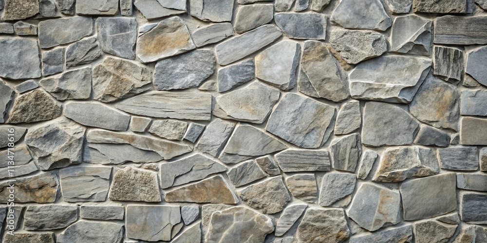 Leinwandbilder A Close-Up of a Rough Stone Wall Constructed with Irregularly Shaped Stones of Varying Sizes and Hues, Creating a Unique and Textured Surface.