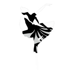 Elegant silhouette of a ballerina dancing in a black and white tutu.