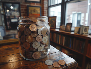 A jar full of coins with a penny on top