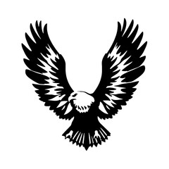 Obraz premium Black and white silhouette of an eagle with wings spread.