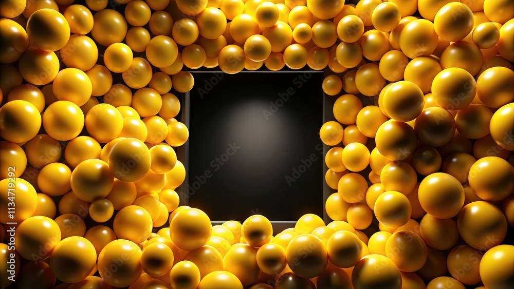 Poster A bright yellow sphere frame surrounds a dark black rectangle, creating a stark contrast and an inviting focal point.