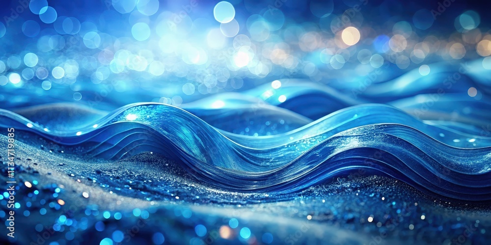 Poster Abstract Blue Waves with a Shimmering Surface and Defocused Lights in the Background