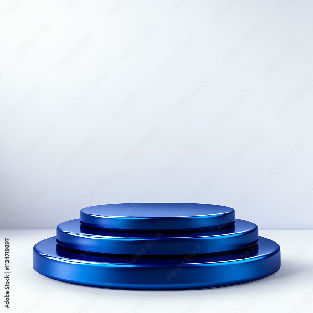 Poster stylish blue podiums for modern product display in a minimalistic setting.