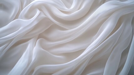 Fototapeta premium White colour silk wave drapery abstract background. Flowing fabric texture concept