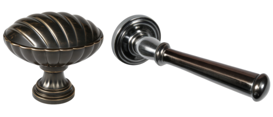Dark Metal Door Handle and Knob isolated with transparent background