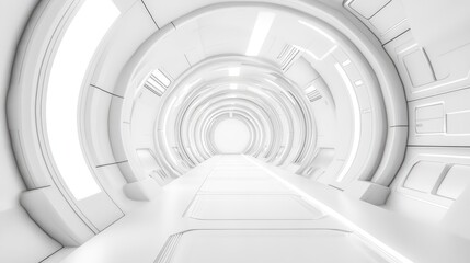 Fototapeta premium White corridor, tunnel in spaceship or future building