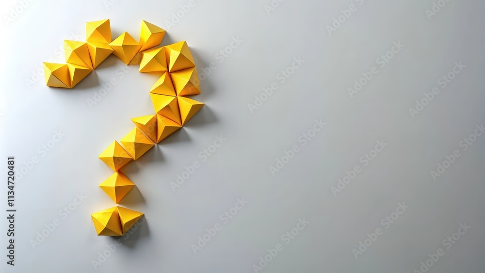 Poster A simple question mark constructed from folded yellow paper, creating a minimalist yet intriguing visual