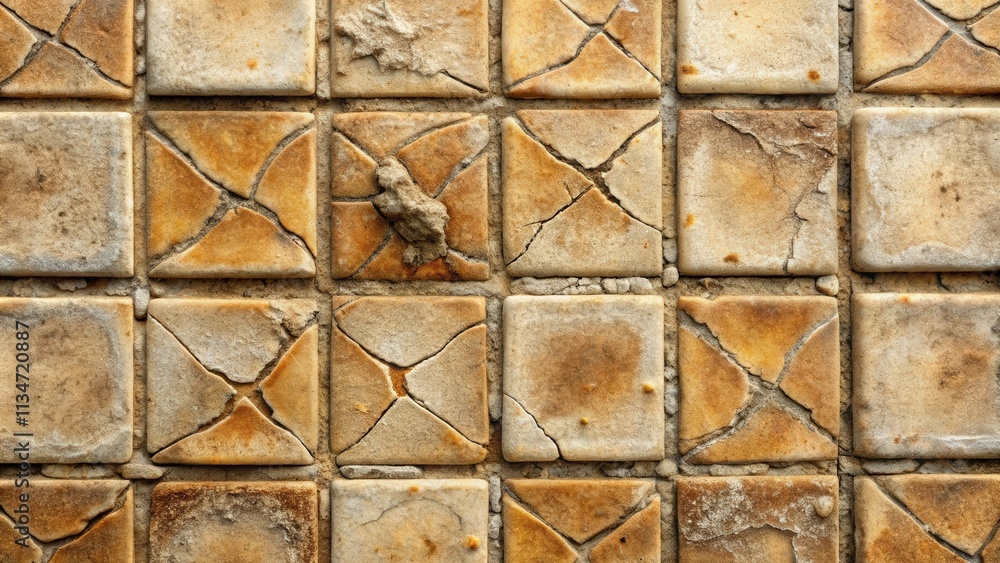 Leinwandbilder a close-up view of a wall constructed with weathered stone tiles, each tile exhibiting distinctive c