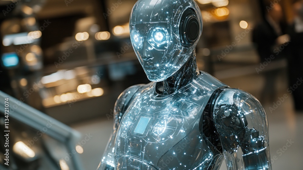 Poster a futuristic robot with glowing features, showcasing advanced technology and design.