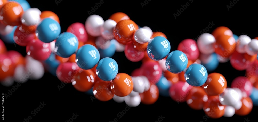 Poster a colorful representation of a molecular structure, showcasing interconnected spheres that symbolize