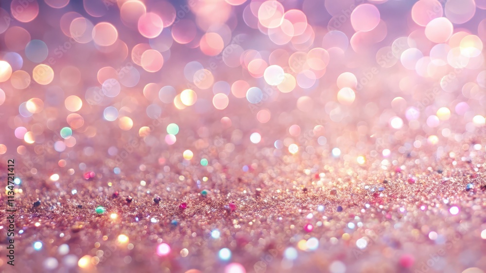 Poster Abstract Sparkling Background with Soft Pink and Golden Glitter, Delicate Bokeh Lights for Festive Design