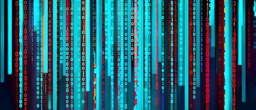 binary code cascading down like digital rain, representing data insights, vibrant hues
