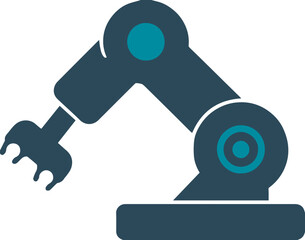 Industrial icons of automation technology including robotic arms