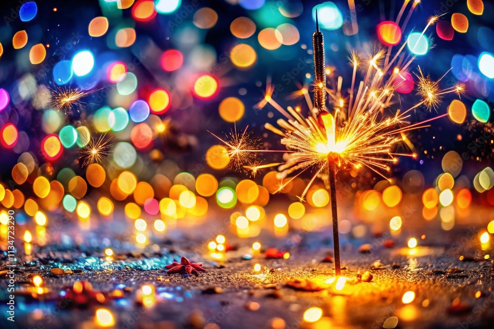 Poster bright glowing flying sparks and flashing particles creating a stunning firework motion background w