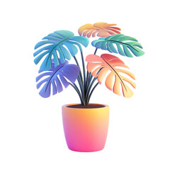 Vibrant Colorful Monstera Plant in a Pot