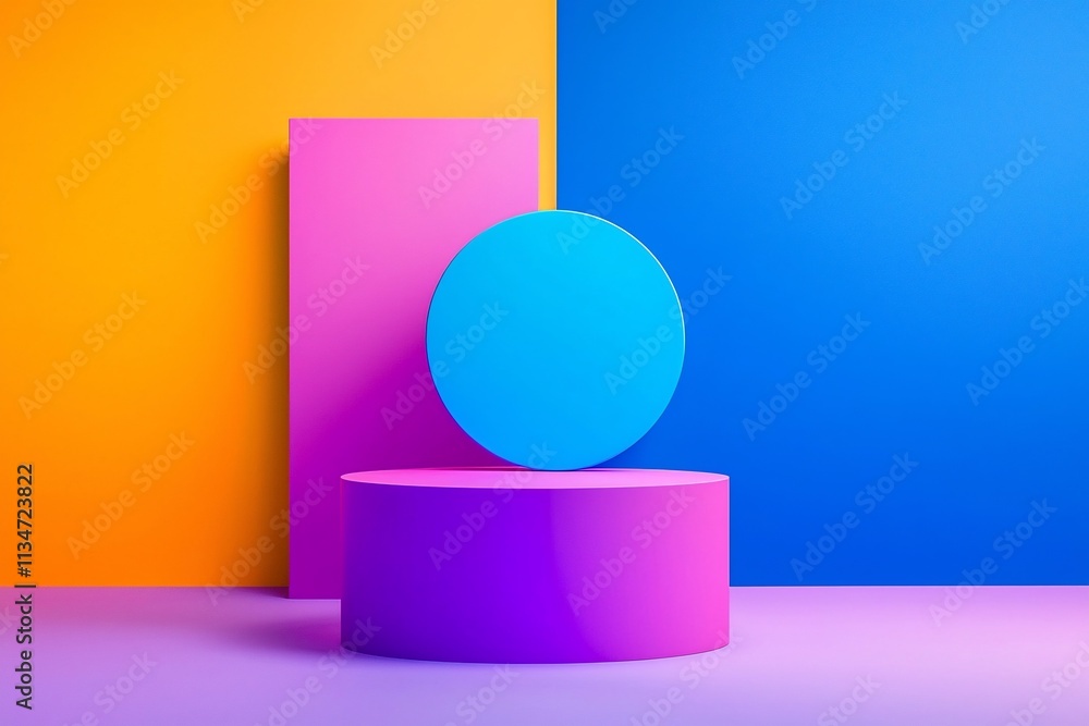 Poster vibrant geometric shapes and minimal composition in colorful studio setting