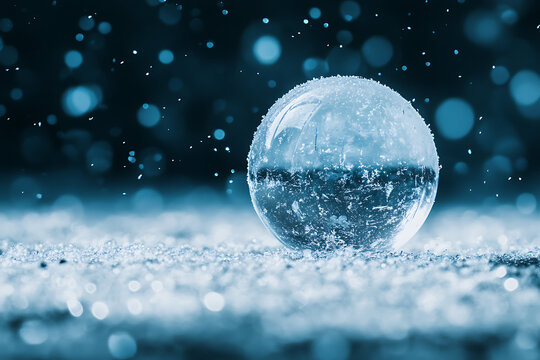 Frozen Bubble on a Winter's Day: A Serene Winter Wonderland Scene with a Frosted Sphere