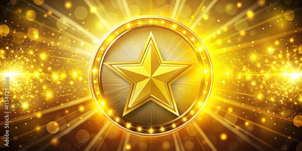 Poster bright yellow star sparkles in a circle design for decorative elements with copy space for text and 